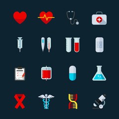 Medical and Medical Equipment Icons with Black Background