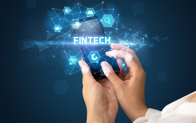 Hand using smartphone with technology concept
