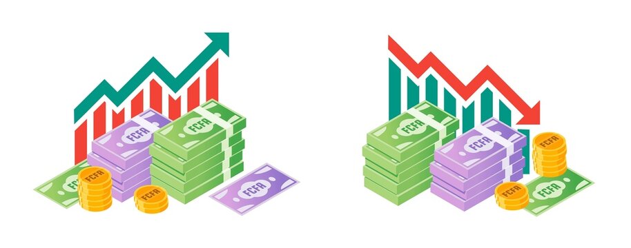 Central African CFA Franc Fluctuation with Money Bundle Illustrations