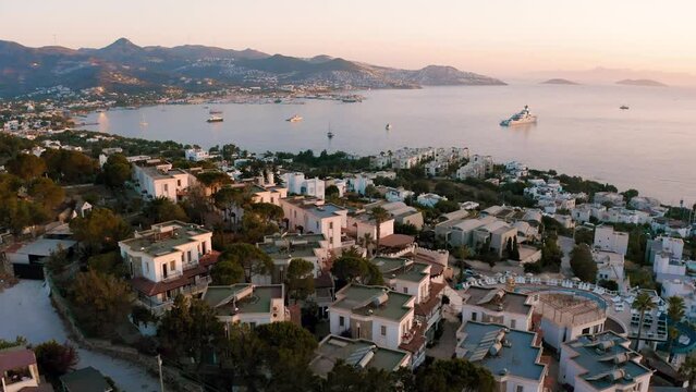 Muğla Bodrum Yalıkavak coastline, peninsula and beaches aerial view with drone. Turkey
Aerial view of Yalikavak harbor with drone. Mugla Bodrum Yalikavak
