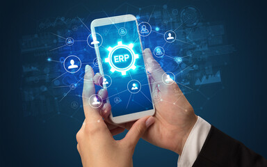 Hand using smartphone with technology concept