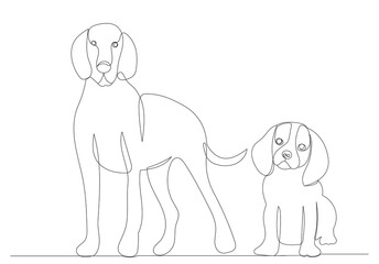 dog drawing in one continuous line, isolated
