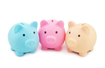 Three piggy banks isolated on white background