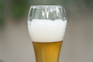 Foamy beer in a beer glass.
