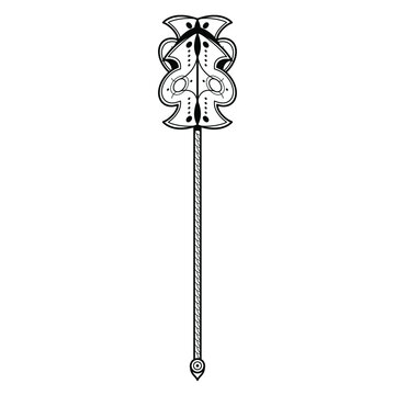 Abstract Black Simple Line Metal Mace Weapon Doodle Outline Element Vector Design Style Sketch Isolated On White Background Illustration For War, Battle