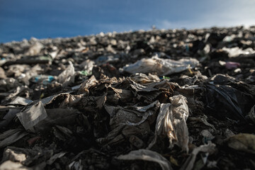 Fototapeta na wymiar Old garbage landfill near a large city, reclamation