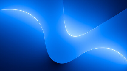 3d render, abstract blue background with glowing curvy lines illuminated with neon light. Modern minimal wallpaper