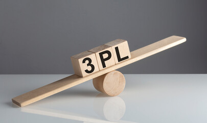 3PL - 3rd Party Logistics on wooden cubes on a wooden balance , business concept
