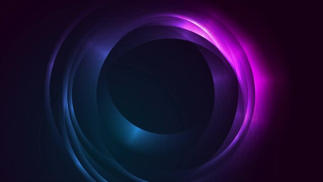Blue and purple neon glowing glossy circles abstract background. Seamless looping motion design. Video animation Ultra HD 4K 3840x2160