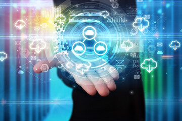 Businessman holding technology icon concept