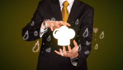 Hand holding food related icons