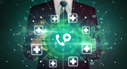 Hand holding healthcare icons concept