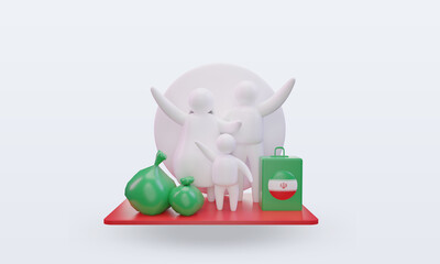 3d world refugee day Iran flag rendering front view