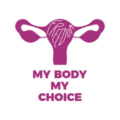 My Body My Choice lettering icon vector. US Abortion Rights Protests. Ovaries purple symbol vector isolated on a white background. Keep abortion legal - obrazy, fototapety, plakaty