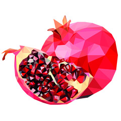 vector low poly illustration pomegranate fruit, pomegranate seeds