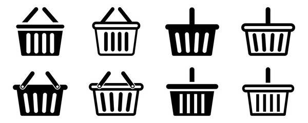 Set of shopping basket vector icons. Purchase symbol. Buy sign. Internet shop or store. Buy on market or supermarket. 