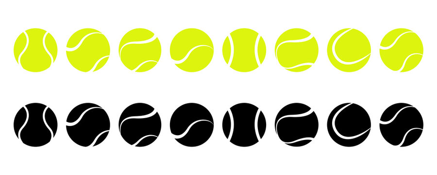 Set with tennis balls vector icons. Tennis balls black and yellow collection. Sport game. 