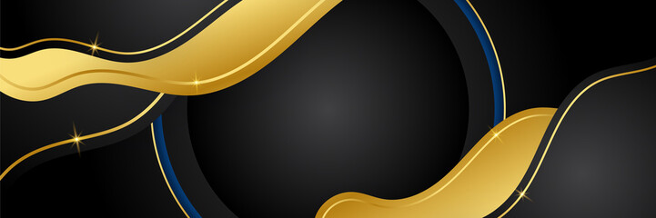 Black and gold abstract shape banner with golden lines