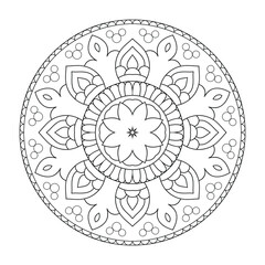Vector Indian mandala with ethnic seamless pattern for coloring page
