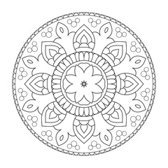 Vector Indian mandala with ethnic seamless pattern for coloring page