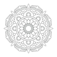 Vector Indian mandala with ethnic seamless pattern for coloring page