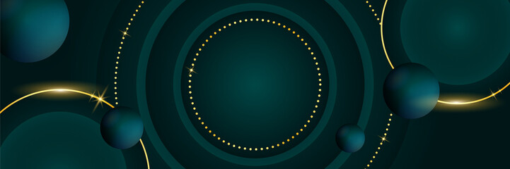 Modern dark green and gold abstract banner. Abstract polygonal pattern luxury green and gold banner with golden lines