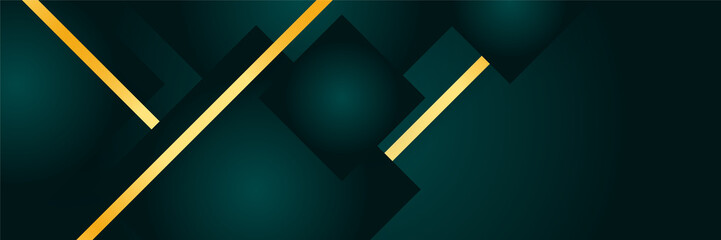 Modern dark green and gold abstract banner. Abstract polygonal pattern luxury green and gold banner with golden lines