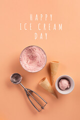Fototapeta na wymiar National ice cream day 17 july concept. Homemade yogurt berry ice cream