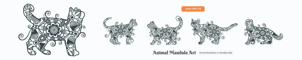 Animal Mandala Art. Boho Style elements.