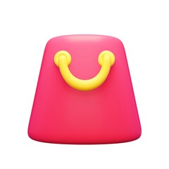 3d render shopping bag icon. Rendering illustration of pink paper handle package isolated on white background. Shopping online element. Cartoon design. E-commerce sign. Commercial product packaging.