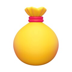 3d render moneybag icon. Rendering illustration of yellow  earnings bag isolated on white background. Cartoon cute design. Full clothed money sack. Business and finance sign. Commerce banking element 