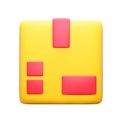 3d render deliver box icon. Rendering illustration of yellow delivery packaging cargo isolated on white background. Transportation commercial sign. Cartoon wrapping cardboard parcel. E-commerce symbol