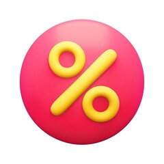 3d render discount rate icon. Rendering illustration of yellow percentage on the pink circle button isolated on white background. E-commerce sign. Promotion price offer label. Summer sunny colors. 