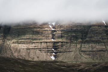 Unnamed waterfall in the flank of Myrarhyma mountain, close to Grundarfjordur in the Snaefellsnes peninsula in western Iceland