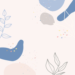 Beautiful pastel social media square banner background template with minimal abstract organic shapes composition in trendy contemporary collage style. Minimal background with Scandinavian color theme