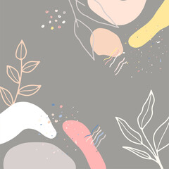 Beautiful pastel social media square banner background template with minimal abstract organic shapes composition in trendy contemporary collage style. Minimal background with Scandinavian color theme