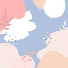 Beautiful pastel social media square banner background template with minimal abstract organic shapes composition in trendy contemporary collage style. Minimal background with Scandinavian color theme