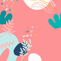 Minimalist abstract square background with outline leaves and Scandinavian color theme