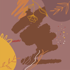 Square banner background of creative minimalist hand draw illustrations floral outline lily pastel beige Scandinavian simple abstract shape for wall decoration, postcard, brochure, and social media