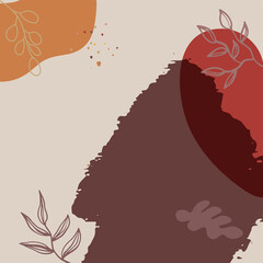 Square banner background of creative minimalist hand draw illustrations floral outline lily pastel beige Scandinavian simple abstract shape for wall decoration, postcard, brochure, and social media