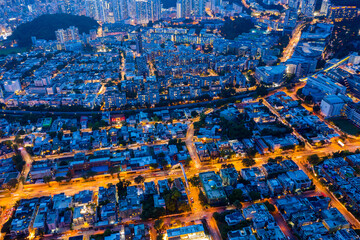 Top down view of Hong Kong city at night