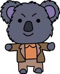 koala character boy in a jacket teacher with raised paws