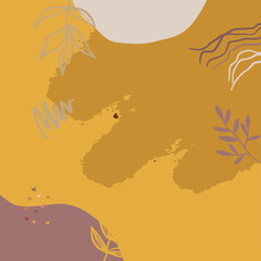 Square banner background of creative minimalist hand draw illustrations floral outline lily pastel beige Scandinavian simple abstract shape for wall decoration, postcard, brochure, and social media