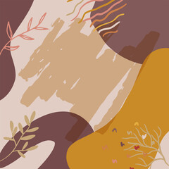 Square banner background of creative minimalist hand draw illustrations floral outline lily pastel beige Scandinavian simple abstract shape for wall decoration, postcard, brochure, and social media