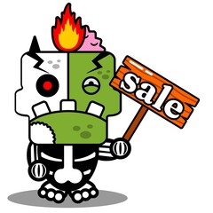 cartoon character costume vector illustration
zombie bone mascot holding sale board