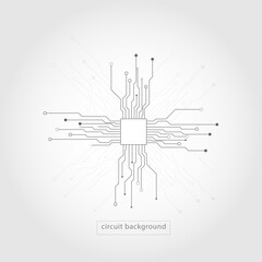 Back and white circuit electronic or electrical line with circle engineering technology concept vector background