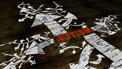 Autism disorder text on a crossroad in different ways of arrows