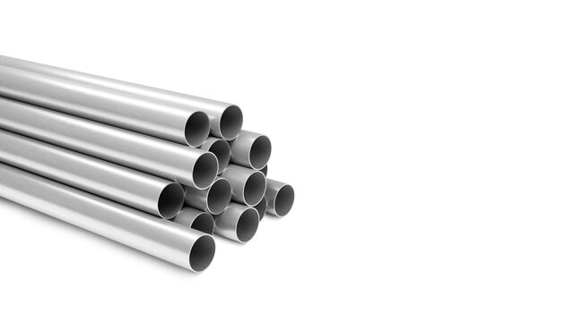3d render of metal pipes stacked in a pyramid.Digital image illustration.