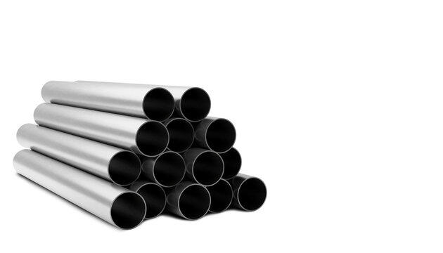 3d render of metal pipes stacked in a pyramid.Digital image illustration.