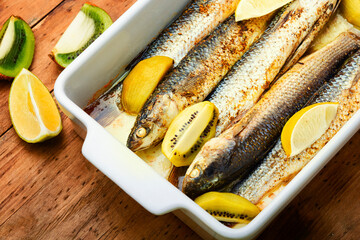Roast fish pelengas, seafood